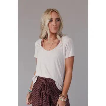 Three Bird Nest Scoop Neck Bralette Tee – Heather Oatmeal