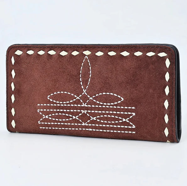 American Darling Genuine Suede Clutch Bag Western Boot Stitched Wallet