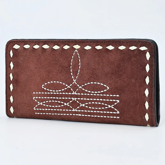 American Darling Genuine Suede Clutch Bag Western Boot Stitched Wallet