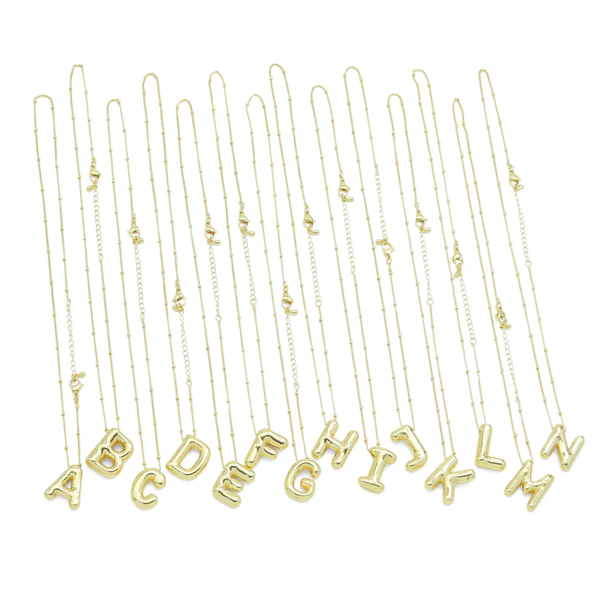 Balloon Bubble Initial Letter Charm Necklace - Gold