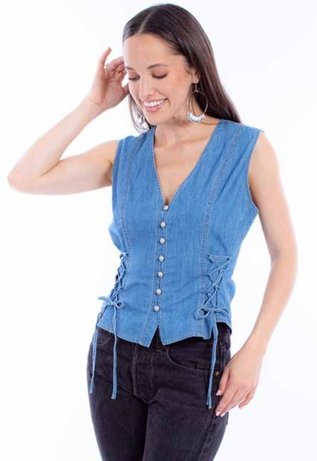 Scully Ladies Vest With Lace Up Ties