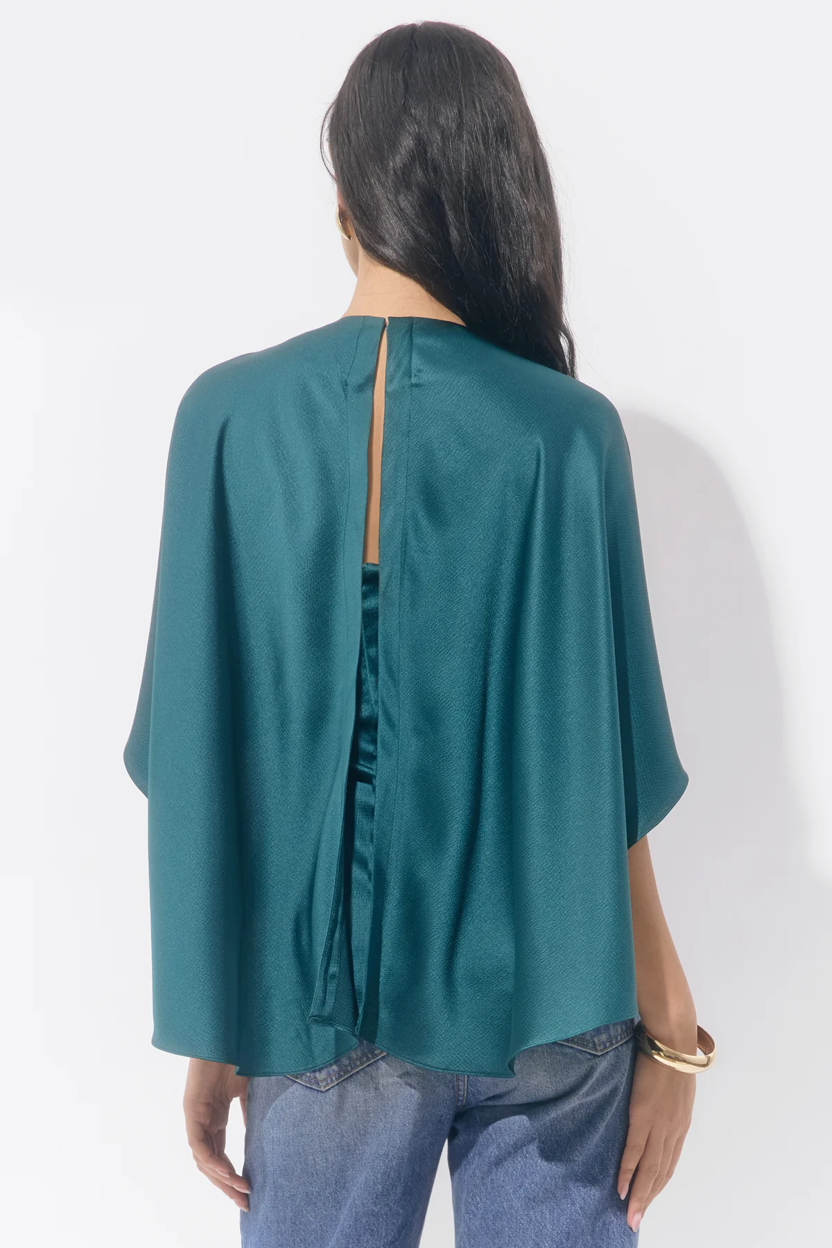 Jade Satin Cape Blouse - Dark Teal