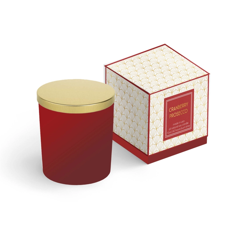 Red Cranberry Prosecco Gold Foil Boxed Holiday Candle