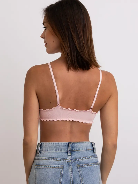 Seamless Lettuce Edge Bow Tie Triangle Bralette - Pink