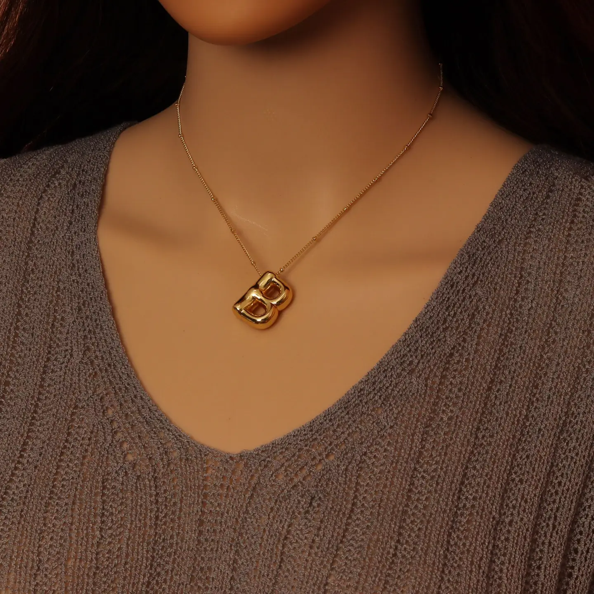 Balloon Bubble Initial Letter Charm Necklace - Gold