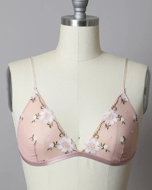 Daisy Embroidered Mesh Bralette