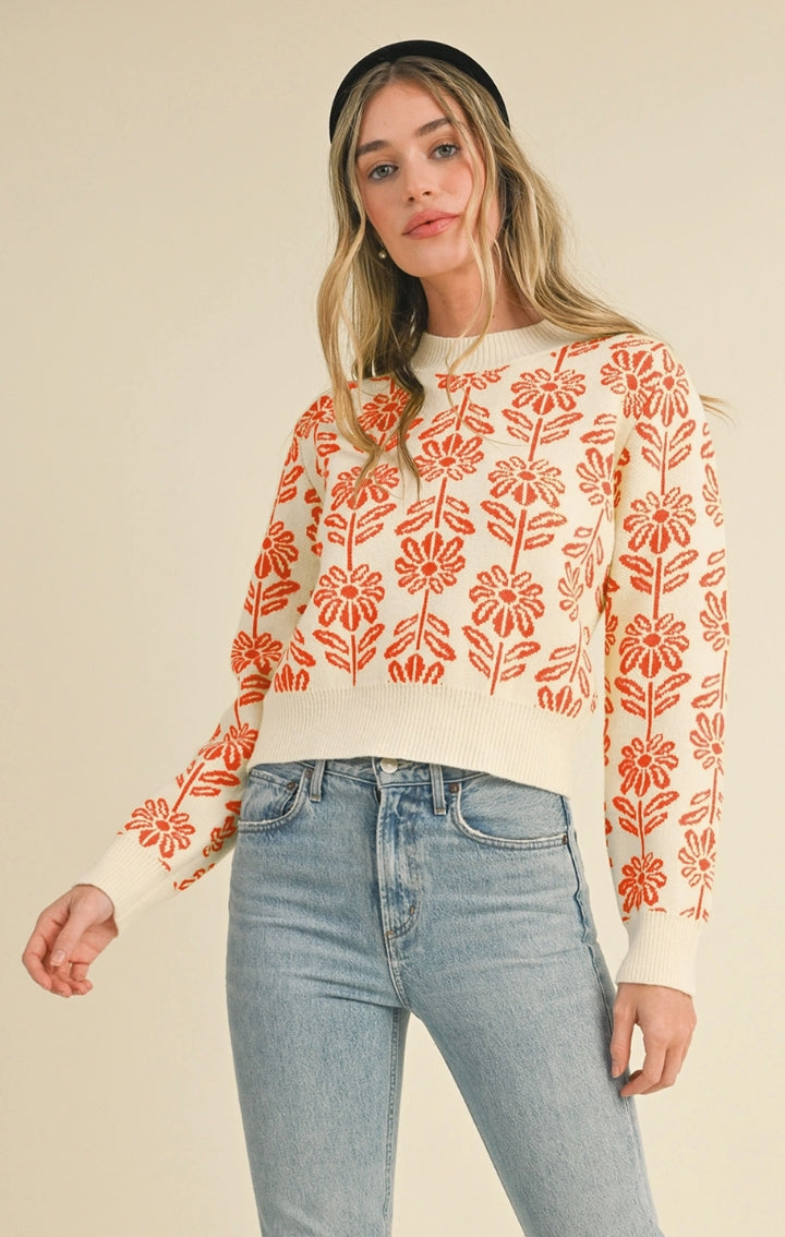 Floral Pattern Knit Sweater