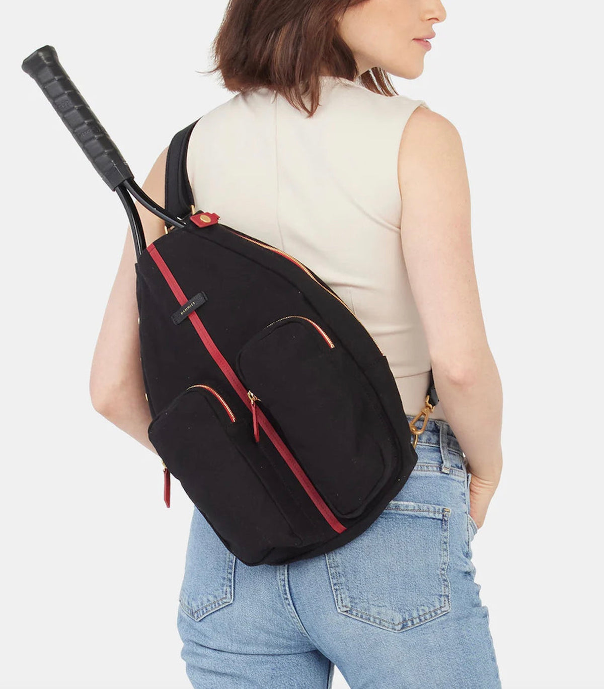Hammitt Courtside Sling - Black/Brushed Gold Red Zip