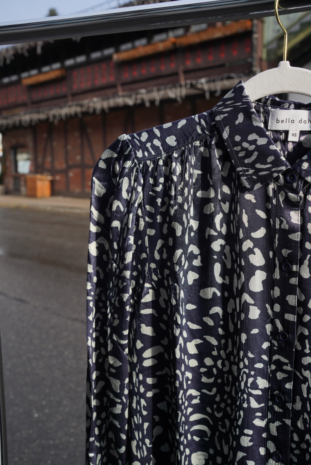 Bella Dahl Shirred Shoulder Button Down - Arctic Animal Print