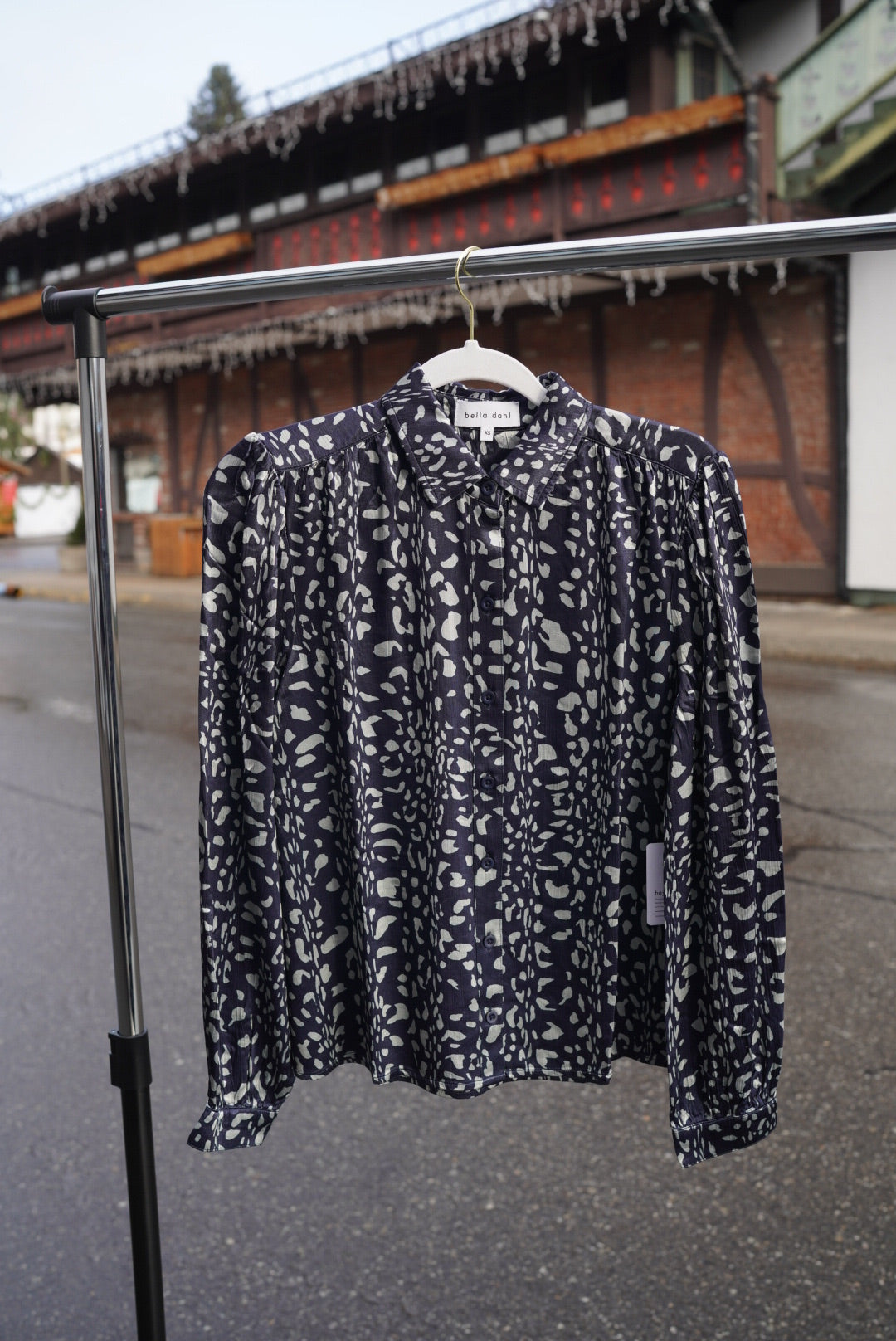 Bella Dahl Shirred Shoulder Button Down - Arctic Animal Print