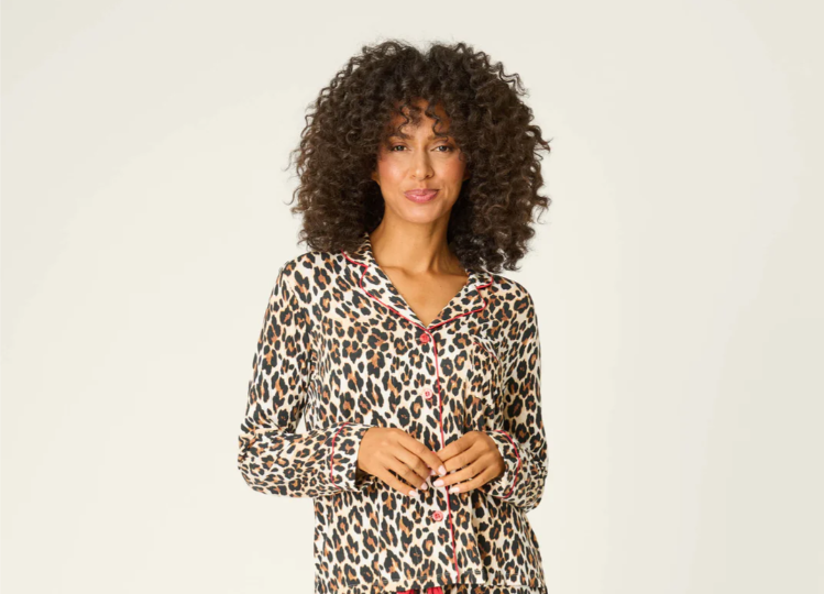 P.J. Salvage Holiday Dreams Leopard Print Buton Down Top