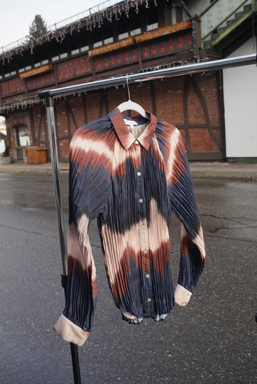 Pleated Raglan Sleeve Shirt - Midnight Tides Print