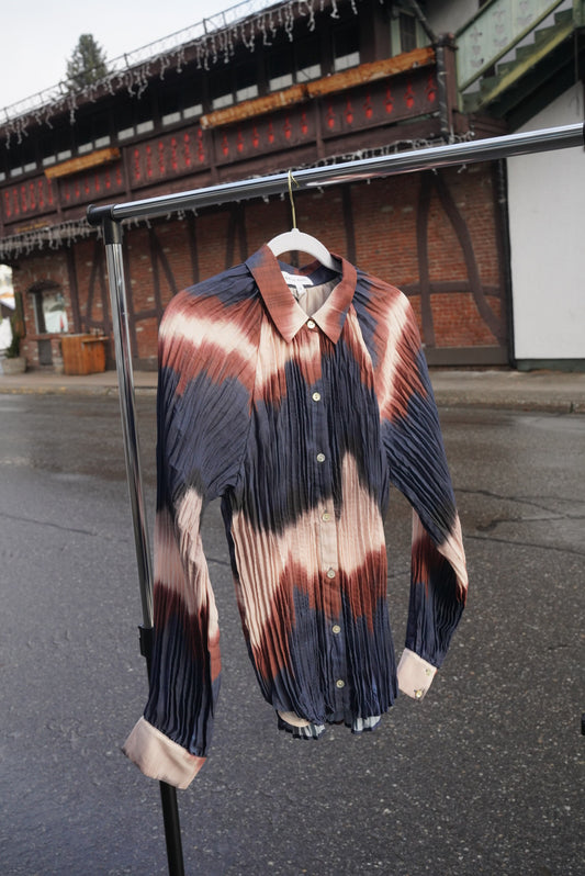 Pleated Raglan Sleeve Shirt - Midnight Tides Print