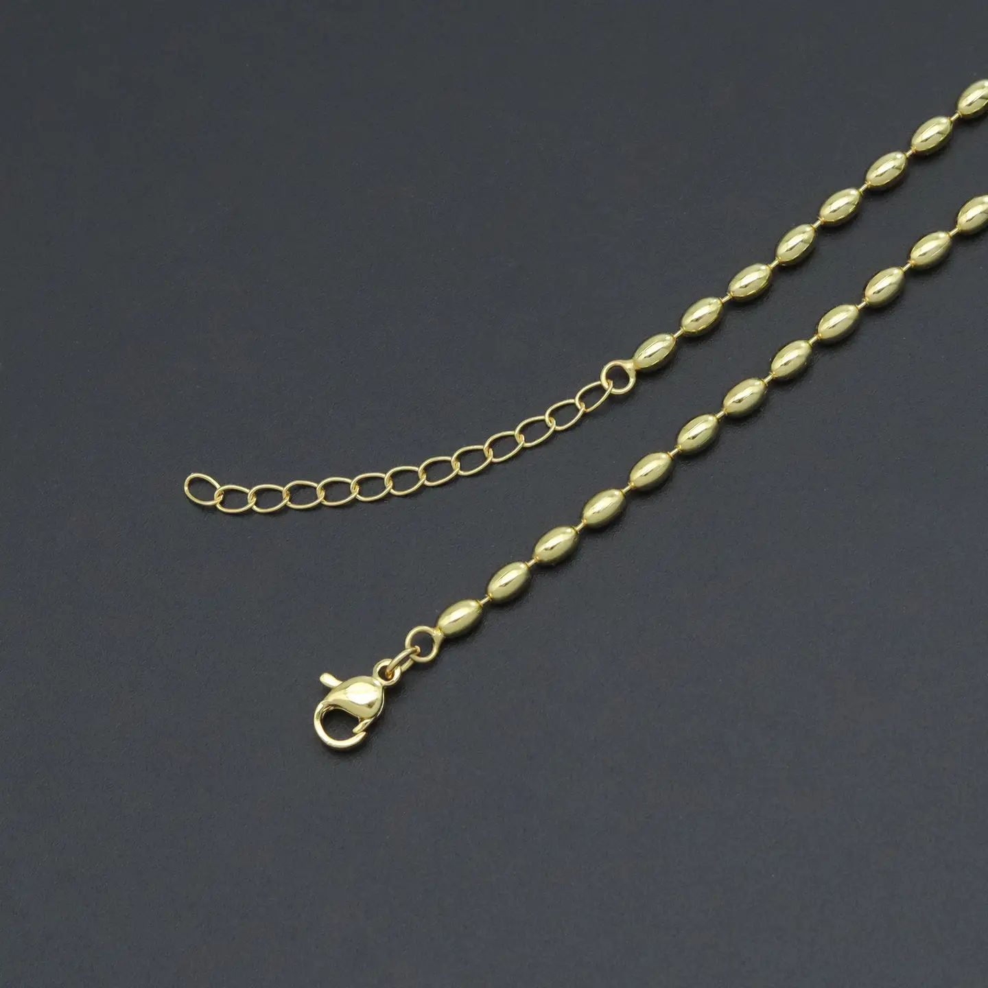 Gold Rice Shaple Beads Link Adjustable Necklace
