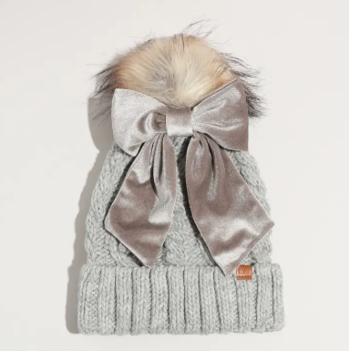 Fashion City - Winter Knitted Beanie Pom Pom Ribbon Bow Scrunchie