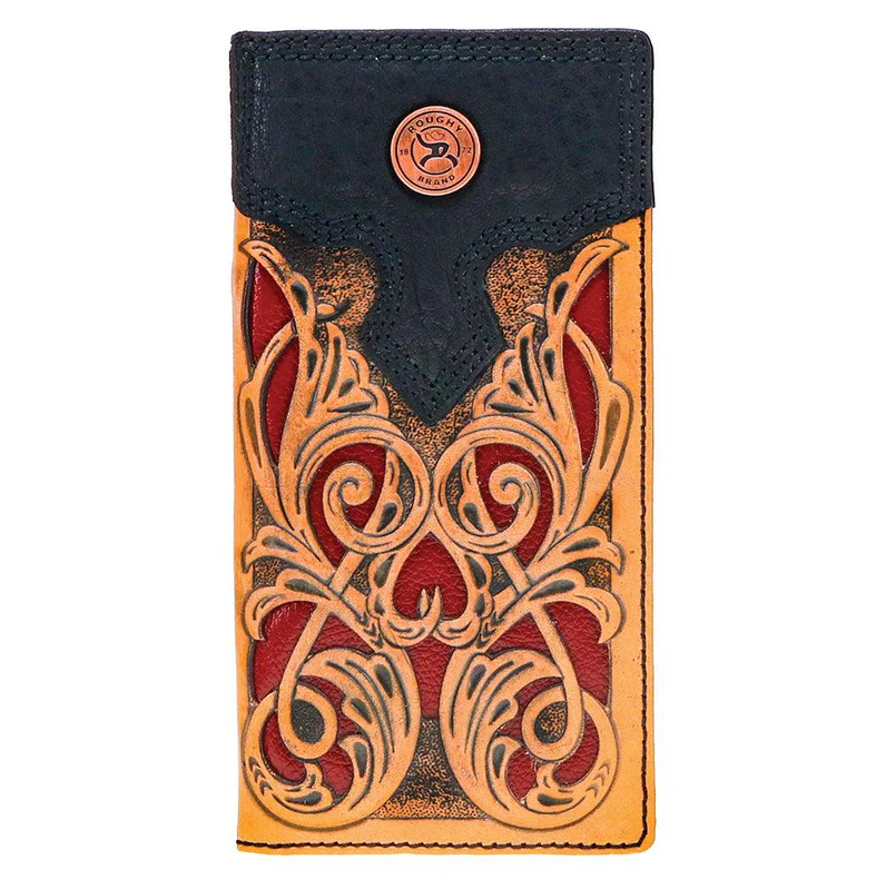 "Ryder" Rodeo Roughy Wallet Tan/Red Hand Tooled