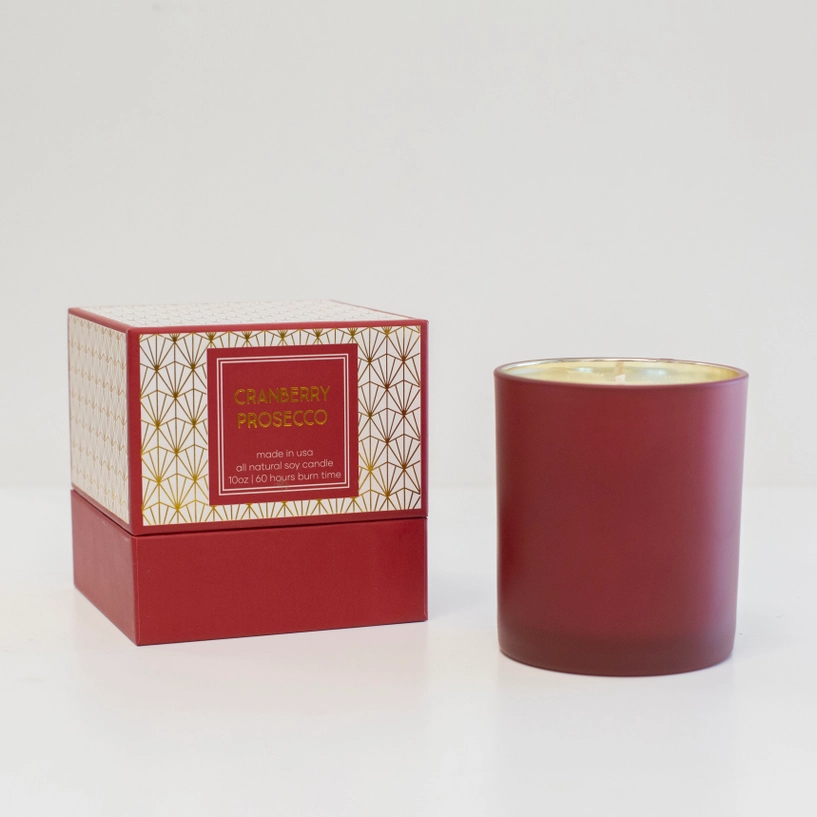Red Cranberry Prosecco Gold Foil Boxed Holiday Candle