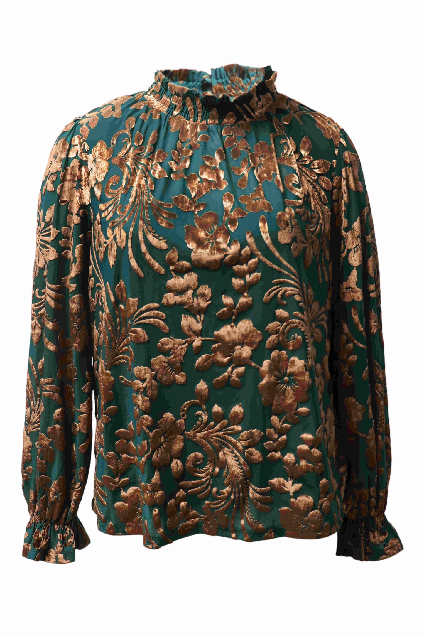 Soft Ruffle Neck Floral Longsleeve Shirt