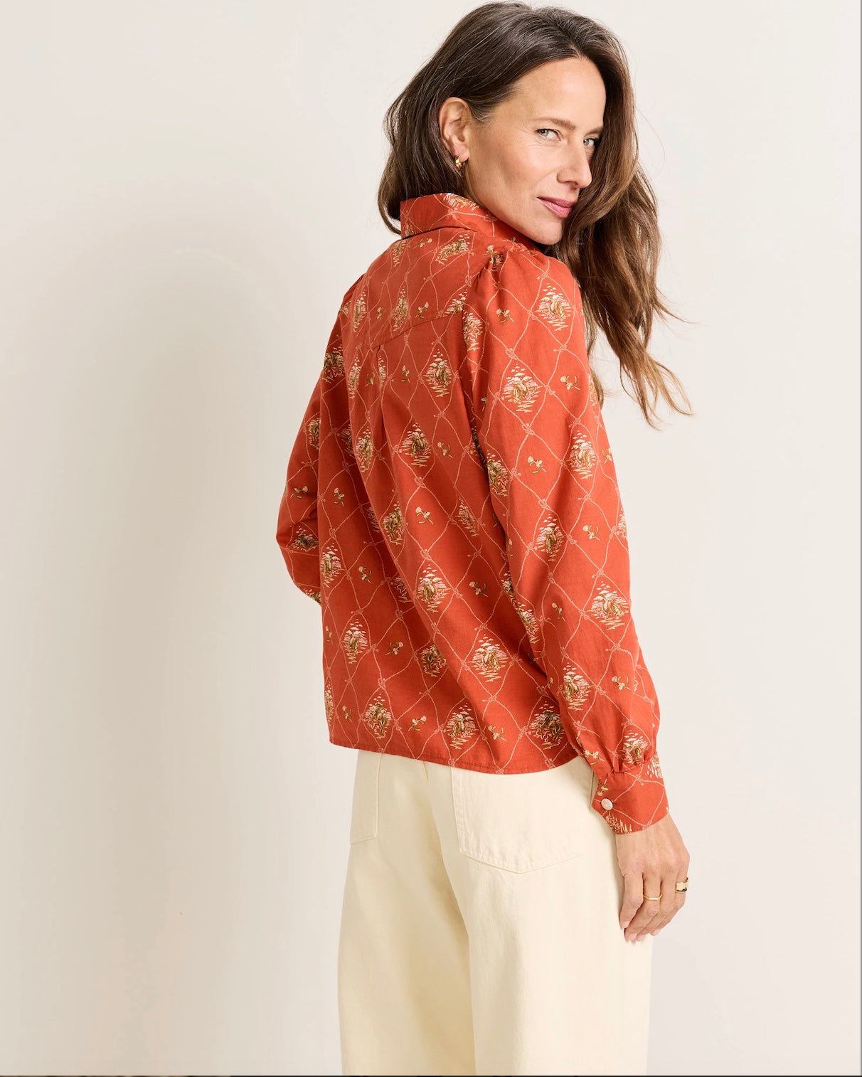 Winona Puff Sleeve Shirt - Adobe Lattice
