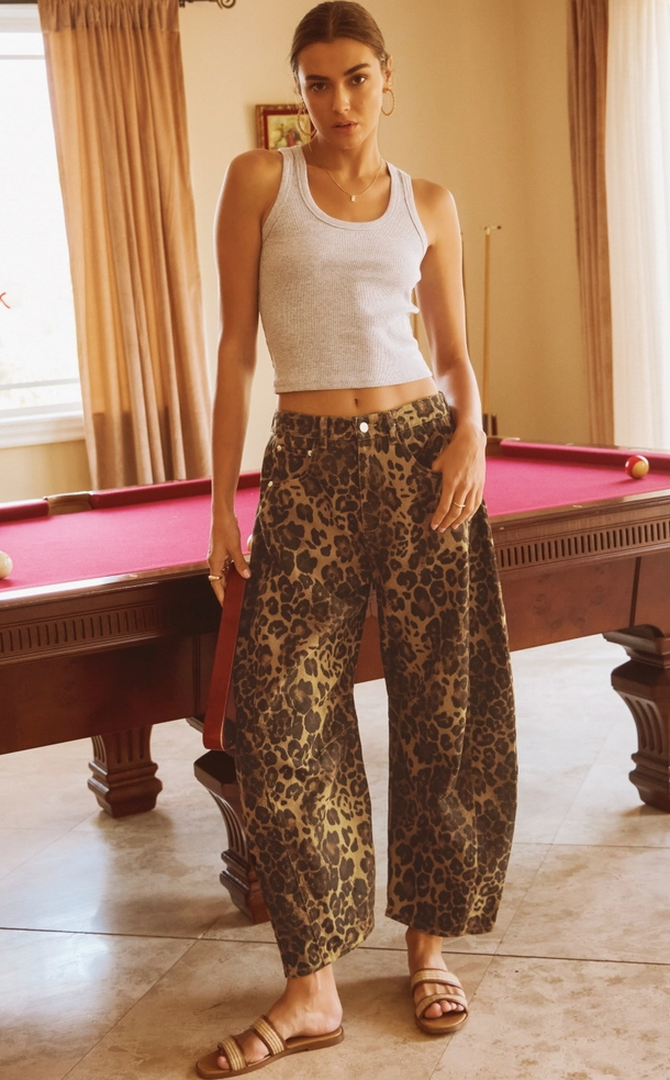 Washed Leopard Barrel Jean