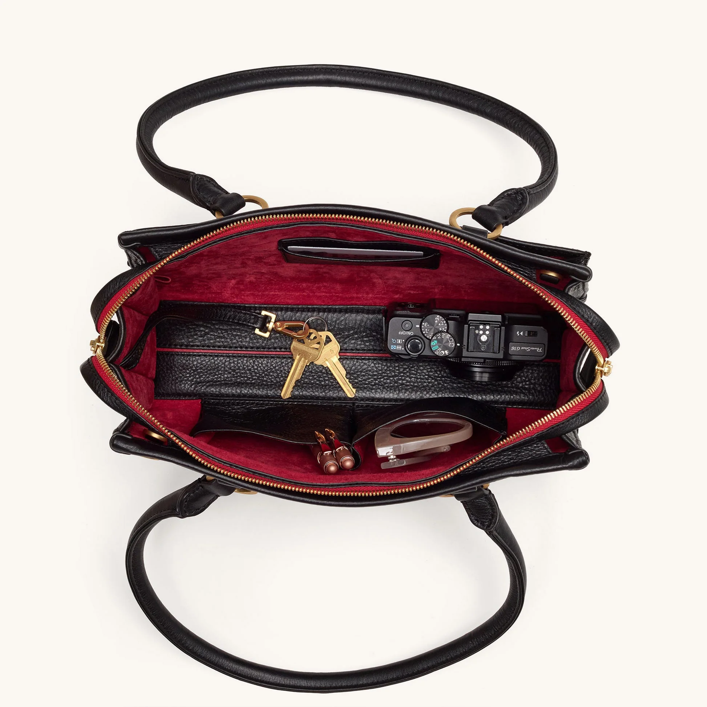 Hammitt Allen Handbag - Black/Brushed Gold Red Zip