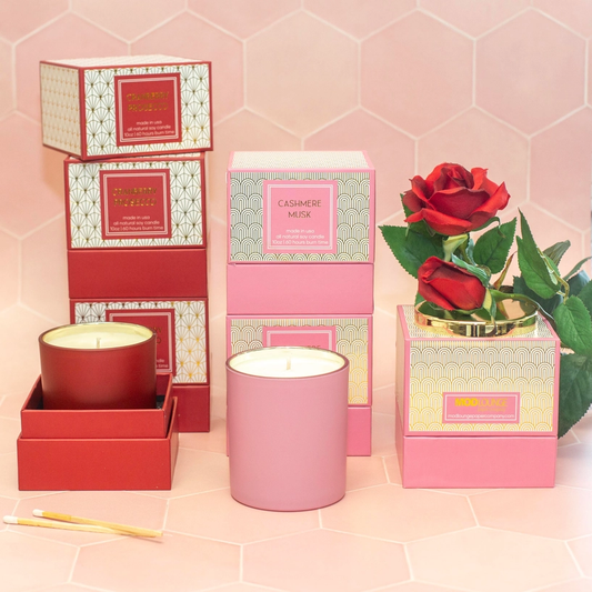 Red Cranberry Prosecco Gold Foil Boxed Holiday Candle
