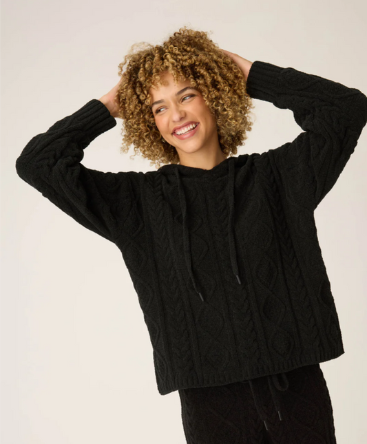 P.J. Salvage Chenille Cable Knit Black Hoodie