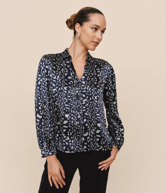 Bella Dahl Shirred Shoulder Button Down - Arctic Animal Print
