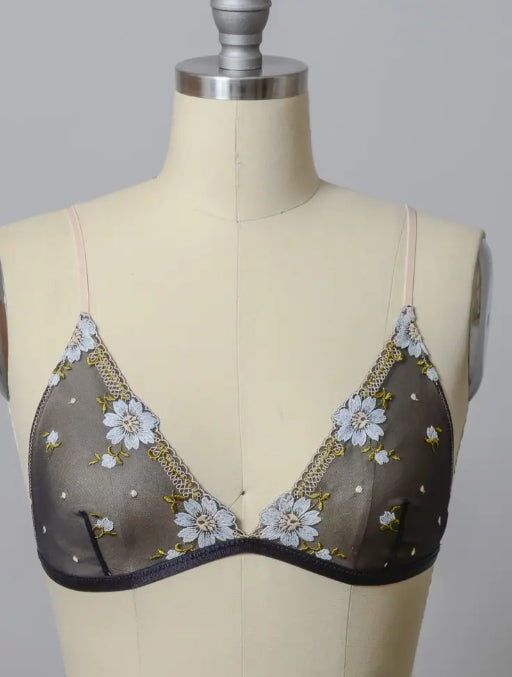 Daisy Embroidered Mesh Bralette