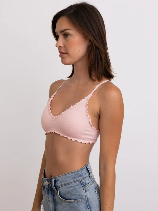 Seamless Lettuce Edge Bow Tie Triangle Bralette - Pink
