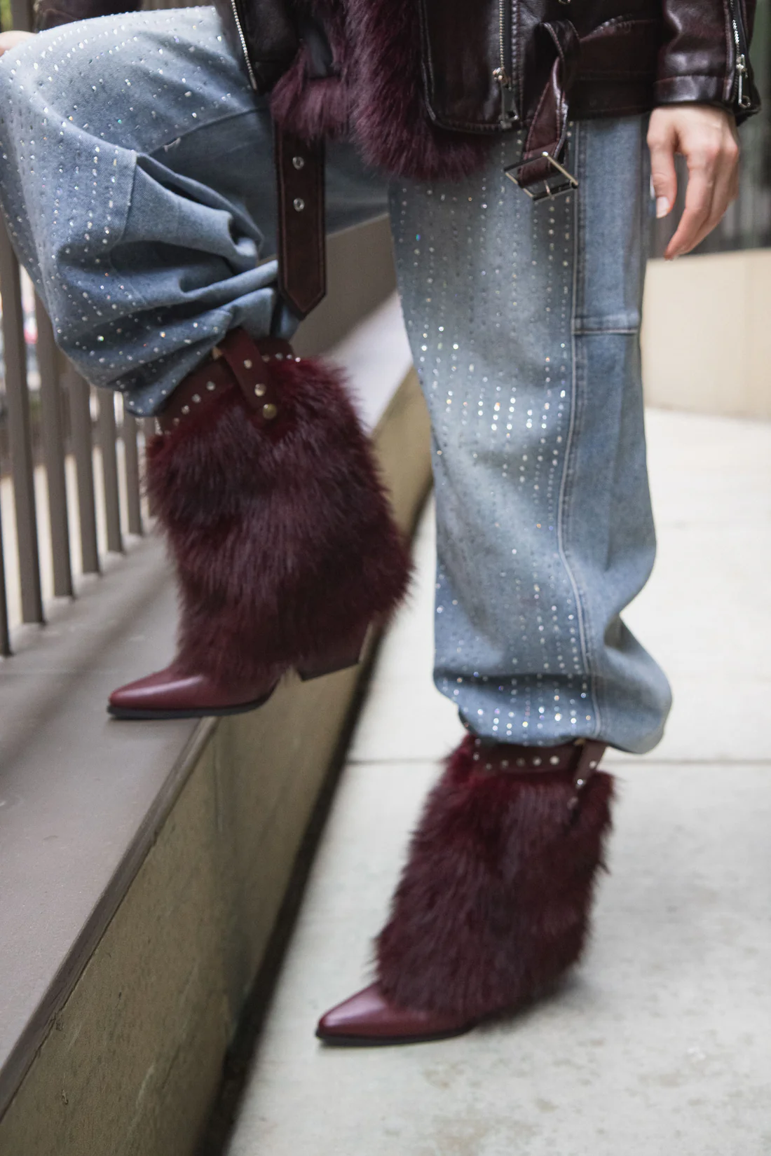 Violetta-Burgundy Faux Fur Western Bootie