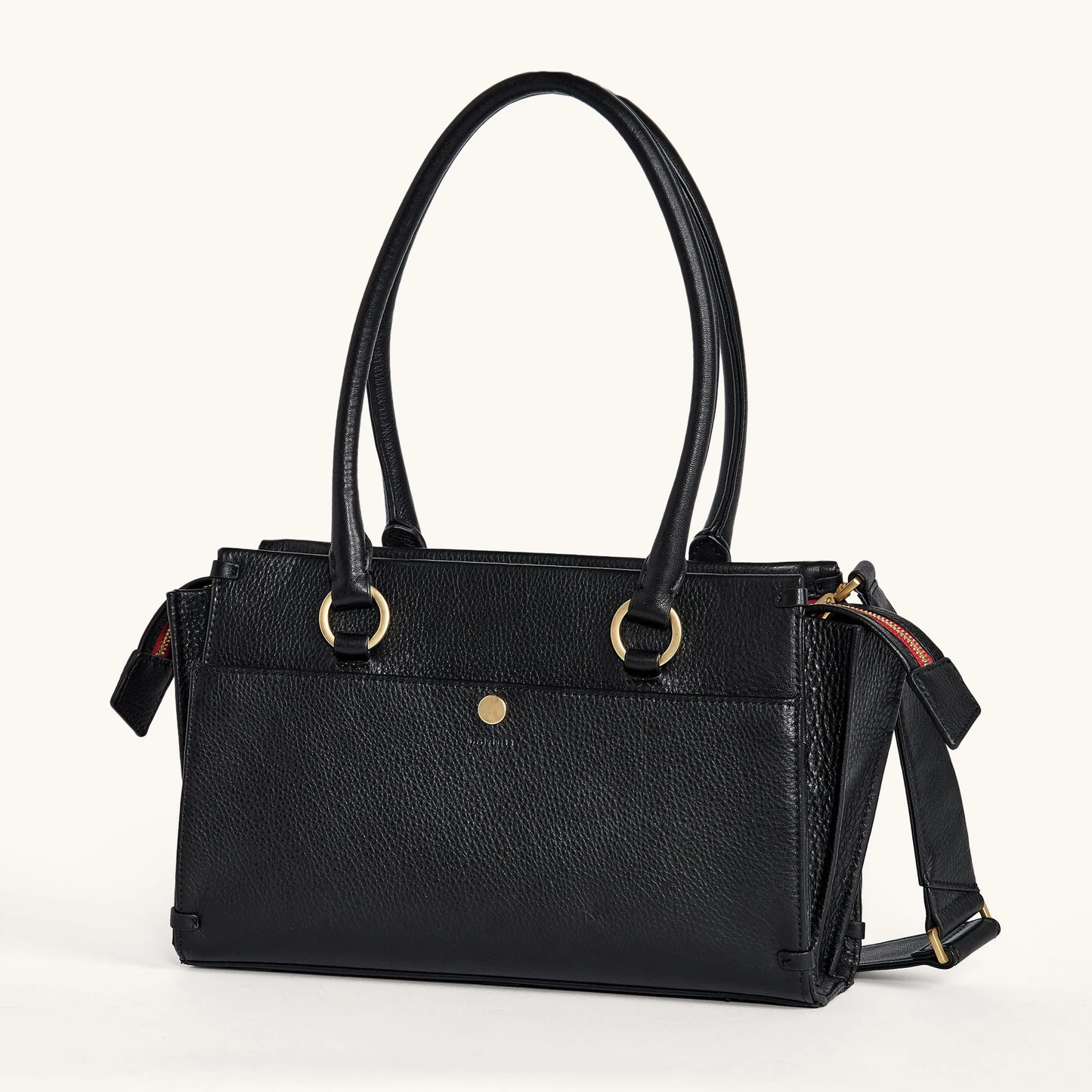 Hammitt Allen Handbag - Black/Brushed Gold Red Zip
