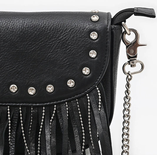 American Darling Fringe Leather Crossbody Western Bag - Black