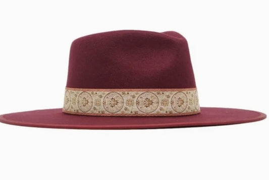 Banded 100% Wool Felt Structed Rancher, Satin Lined Burgandy Hat
