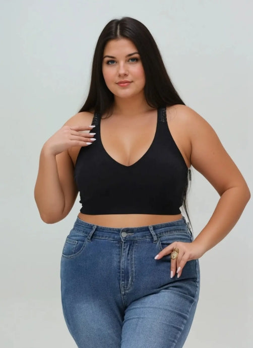 Seamless Front Lace Racerback Bralette - Plus Size