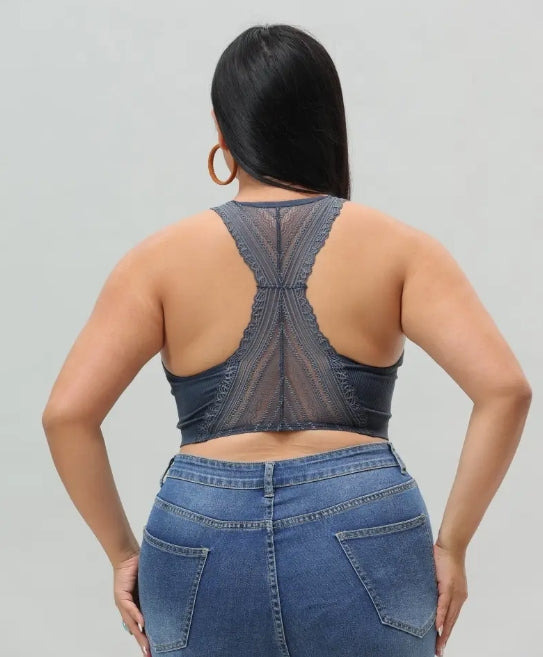 Seamless Front Lace Racerback Bralette - Plus Size