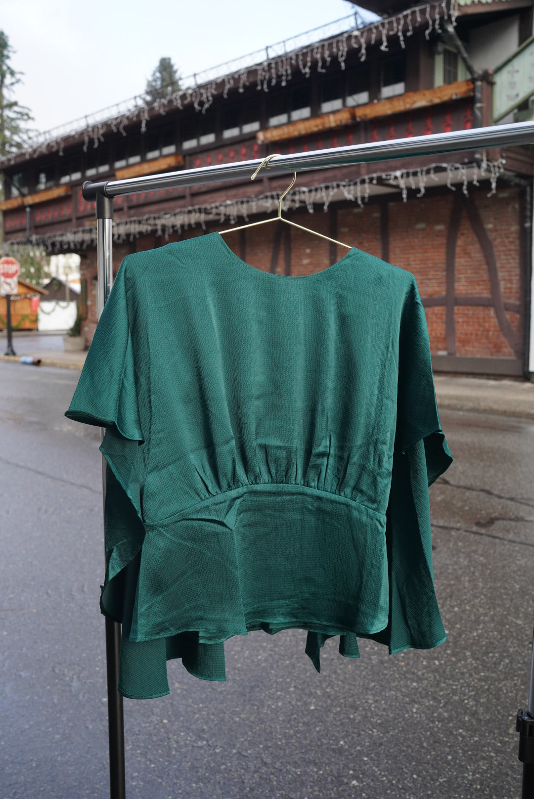 Jade Satin Cape Blouse - Dark Teal