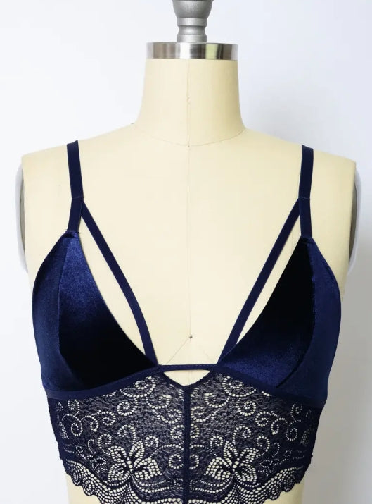 Strappy Velvet and Lace Bralette