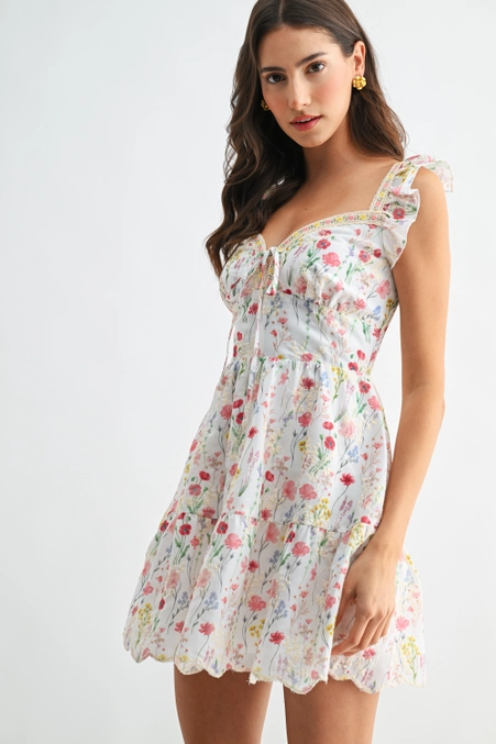 Sweet Meadow Ruffle Sleeve Floral Mini Dress