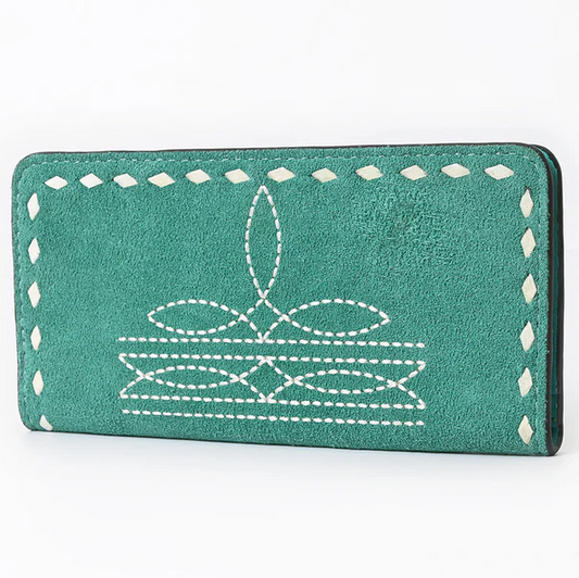 American Darling Genuine Suede Clutch Bag Western Boot Stitched Wallet