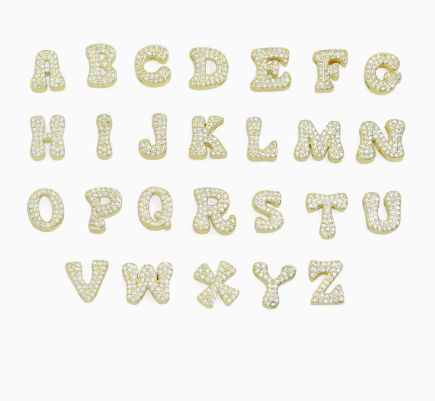 Silver Cz Alphabet Initial Charm Pendant Bead