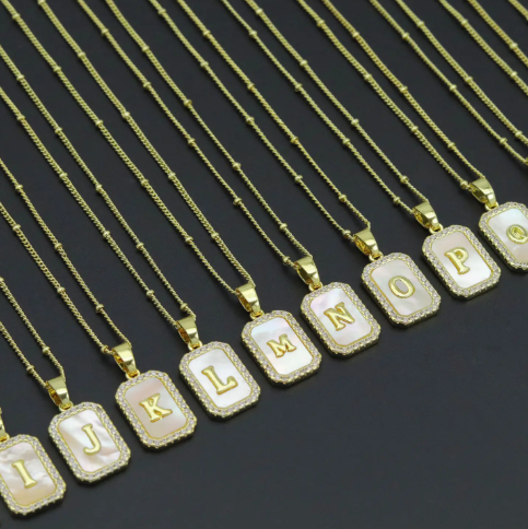 Necklace w/ Gold Rectangle Initial Charm