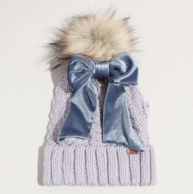 Fashion City - Winter Knitted Beanie Pom Pom Ribbon Bow Scrunchie