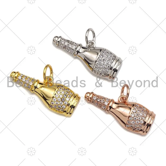 Clear Cz Micro Pave Bottle Shape Pendant - Rose Gold