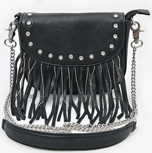 American Darling Fringe Leather Crossbody Western Bag - Black