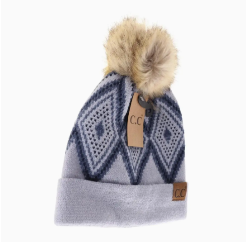 Diamond Geometric Pattern Faux Fur Pom