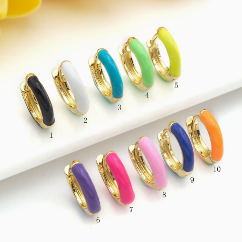 Everyday Wear Enamel Gold Hoop Earring