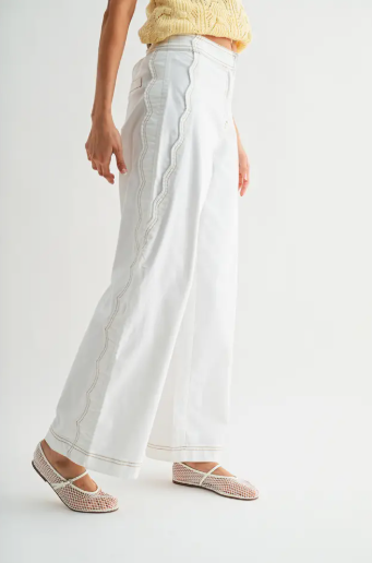 Camellia Wide-Leg Stretchy Denim Trousers