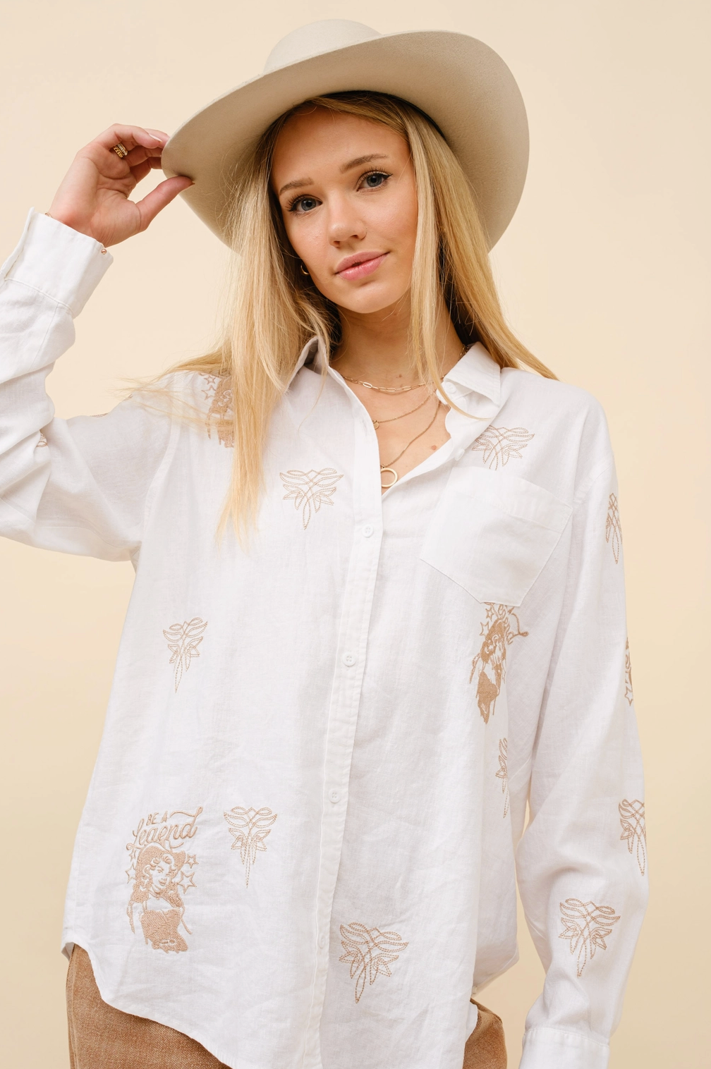 Blue B Western Embroidered Linen Blouse