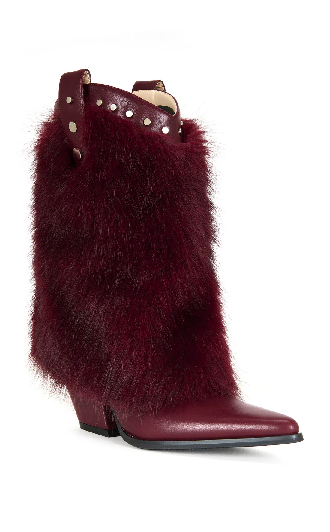 Violetta-Burgundy Faux Fur Western Bootie